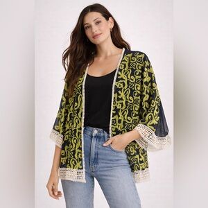 Desigual Natasha Embroidered Kimono Jacket | Black & Yellow | Size M